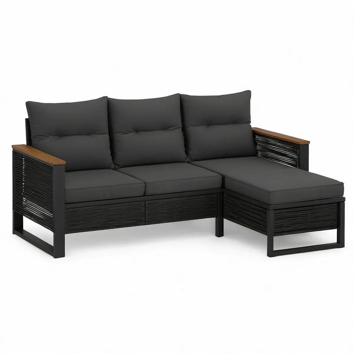Outdoor Right-Arm Chaise Sectional Sofa, 76.8 x 55.1 x 27.6 in, Black/Brown