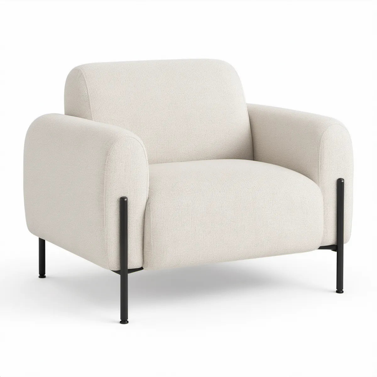 Cream Upholstered Armchair, 34 x 32 x 31 in, Black Steel Legs