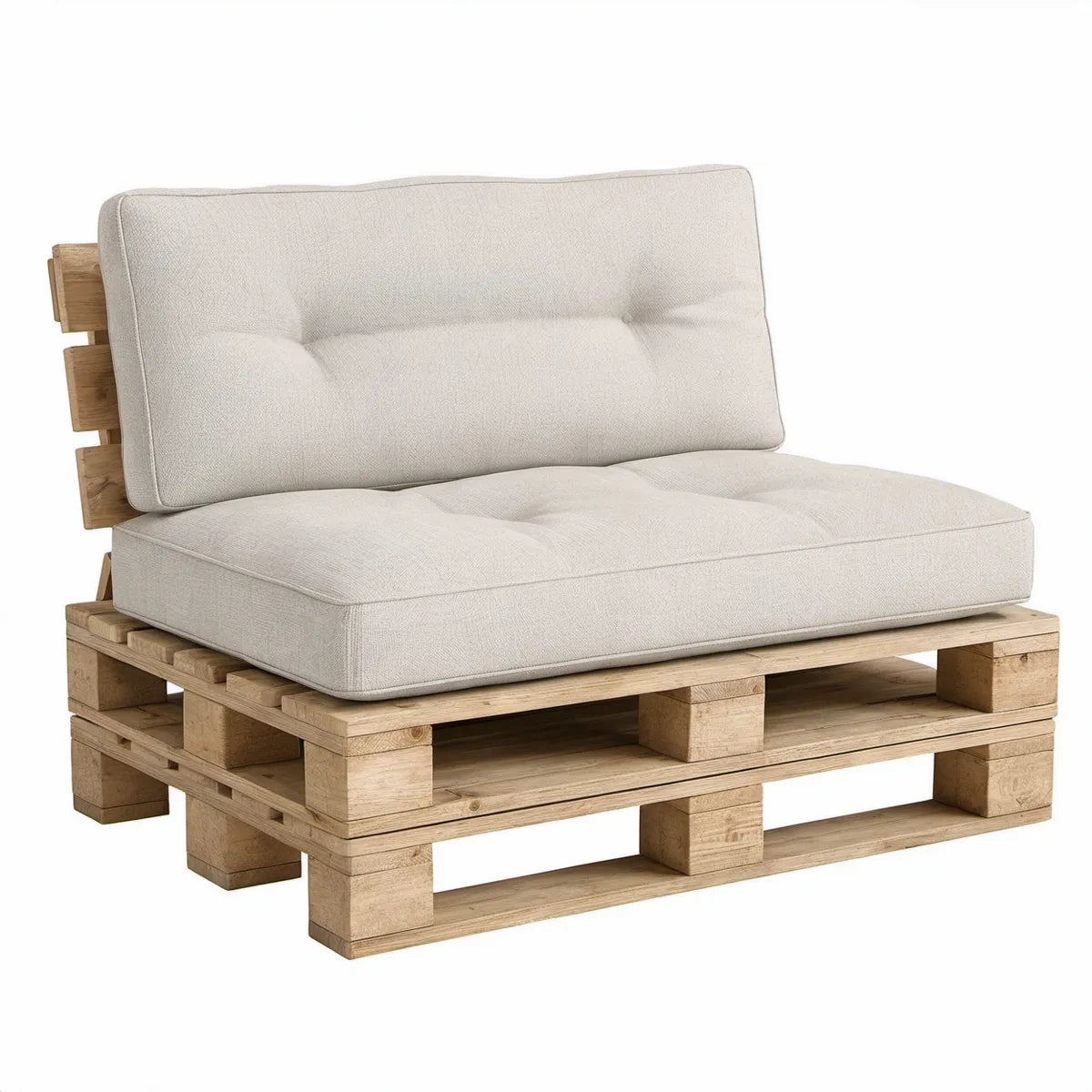 2-Seat Outdoor Solid Pinewood Pallet Sofa with Cream Polyester Cushions, 43.3 x 26 x 25.6 in