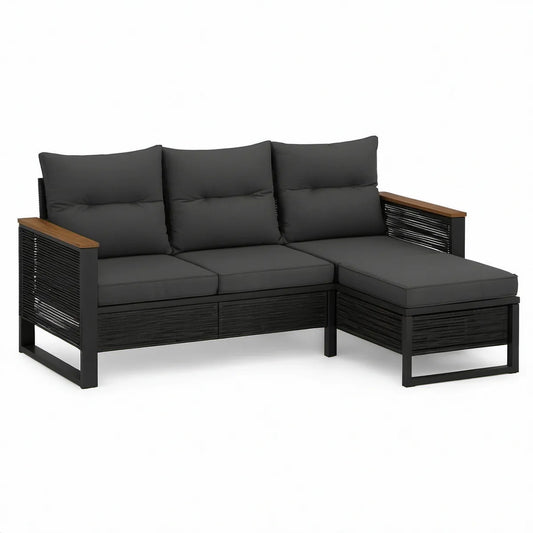 Outdoor Right-Arm Chaise Sectional Sofa, 76.8 x 55.1 x 27.6 in, Black/Brown