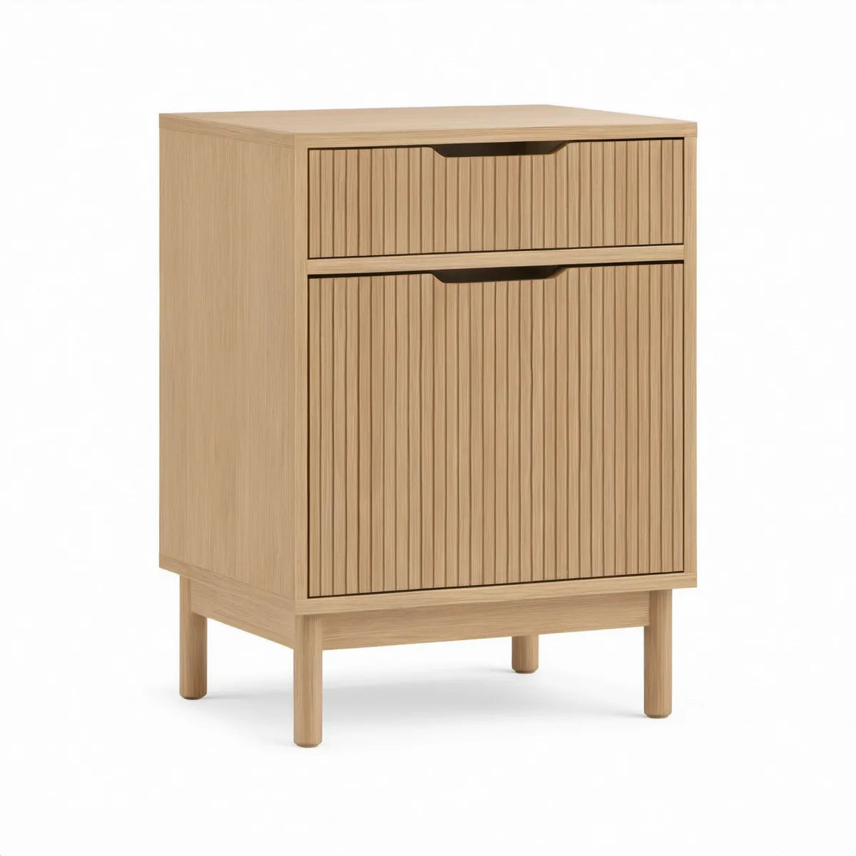 Light Oak 2-Drawer Fluted Oak Veneer MDF Nightstand, 18 x 16 x 25 in
