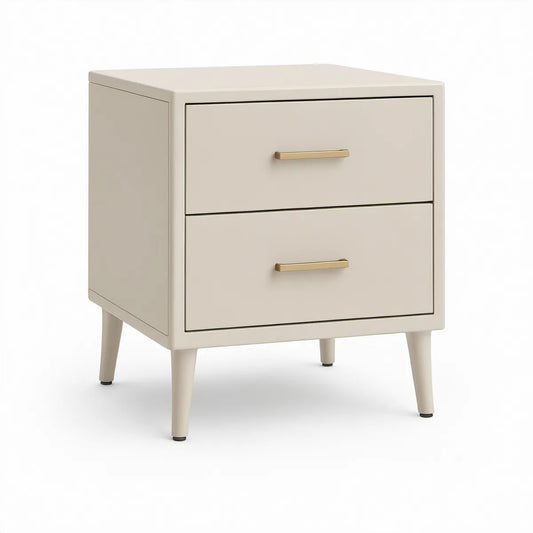Ivory Two-Drawer Nightstand with Gold-Tone Pulls, 20 x 16 x 24 in