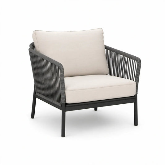 Outdoor Patio Armchair with Cushions, 76 x 78 x 78 cm, Aluminum and PE Rope, Charcoal/Ivory