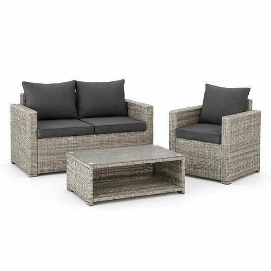 3-Piece Gray PE Rattan Patio Conversation Set with Dark Gray Cushions, Loveseat 51.2 x 28.7 x 31.5 in