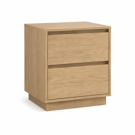 2-Drawer Nightstand, Natural Oak Veneer MDF, 23.6 x 17.7 x 25.6 in