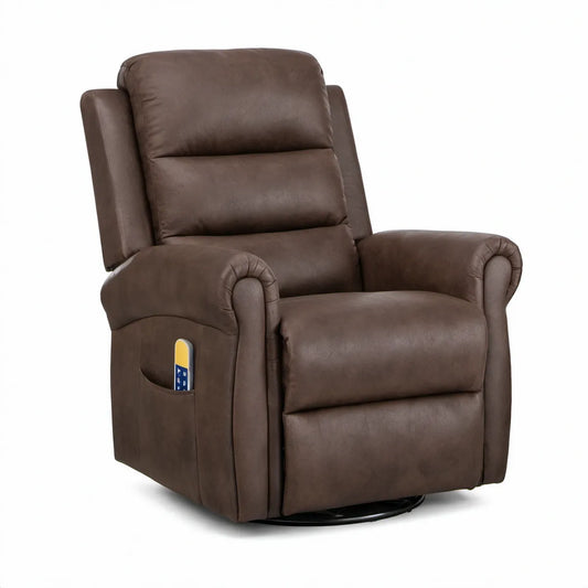 Brown Power Swivel Recliner with Remote Control, 35.4 x 37.8 x 41.7 in