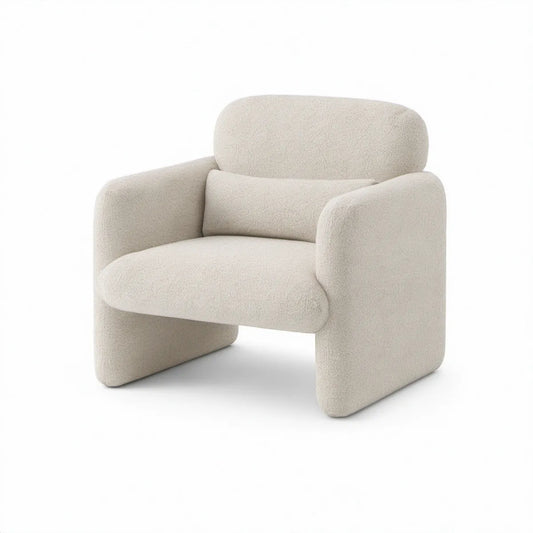 Cream Boucle Upholstered Armchair, 32 in W x 31 in D x 30 in H